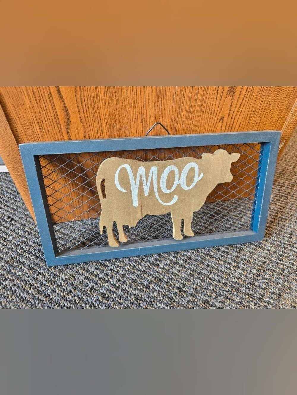Rustic Grey Frame Wall Sign with Gold Cow "Moo"